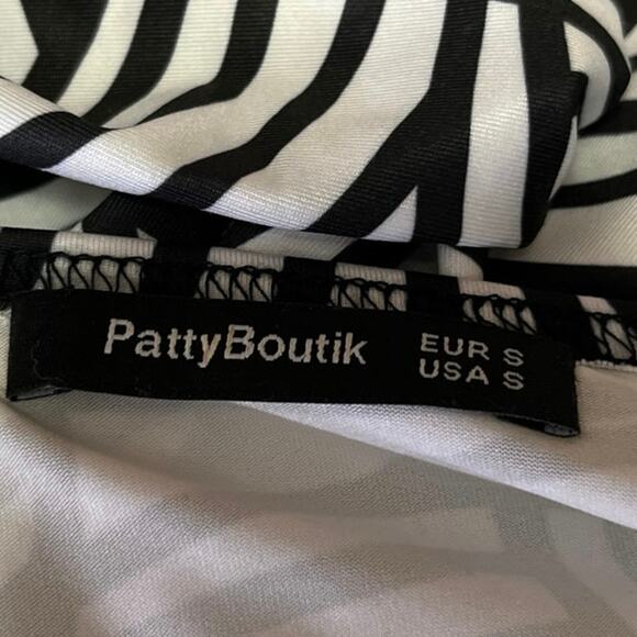 Patty Boutik Black White Abstract Print Faux Wrap 3/4 Sleeve Midi A-Line Dress S - Picture 4 of 5